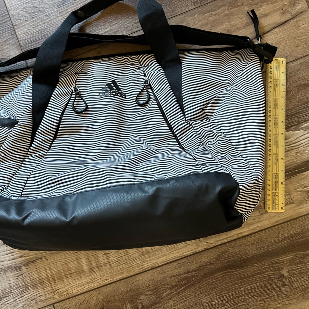 Adidas Black and White Striped Bag